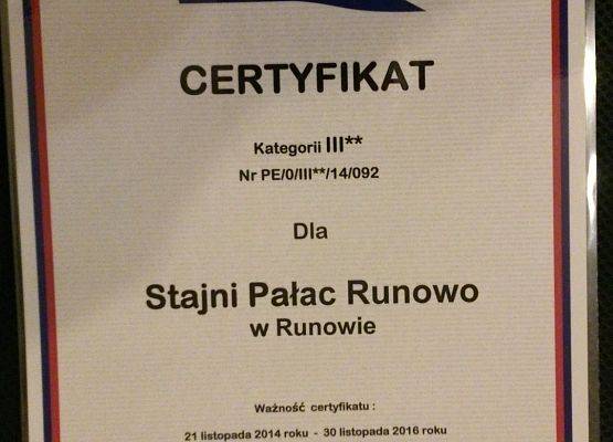 Certyfikat Stajni Pałac Runowo